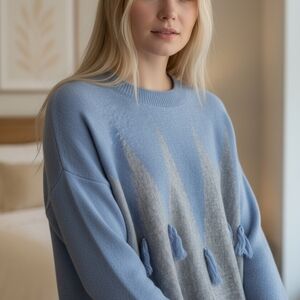 Elegant Blue and Gray Crew Neck Sweater